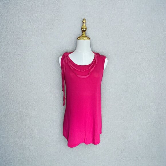 Red Haute Womens Draped Scoop Neck Top L Pink Sleeveless Spring Summer Tank USA - Picture 2 of 6